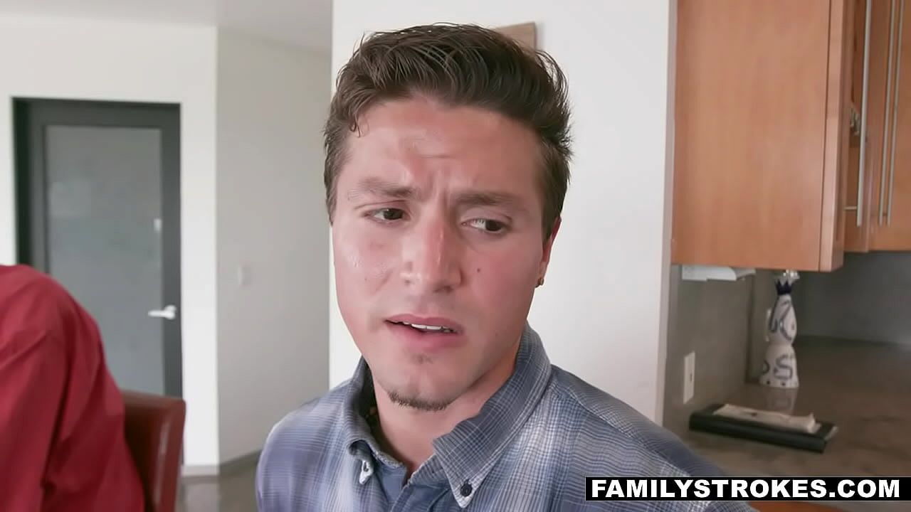 Busty stepmom finds herself being felt up by her stepson ifo her husband.Her husband is so occupied on his phone he doesnt notice she fucked right ifo him.In the bedroom she sucks her stepsons cock and gets her shaved pussy licked before riding him