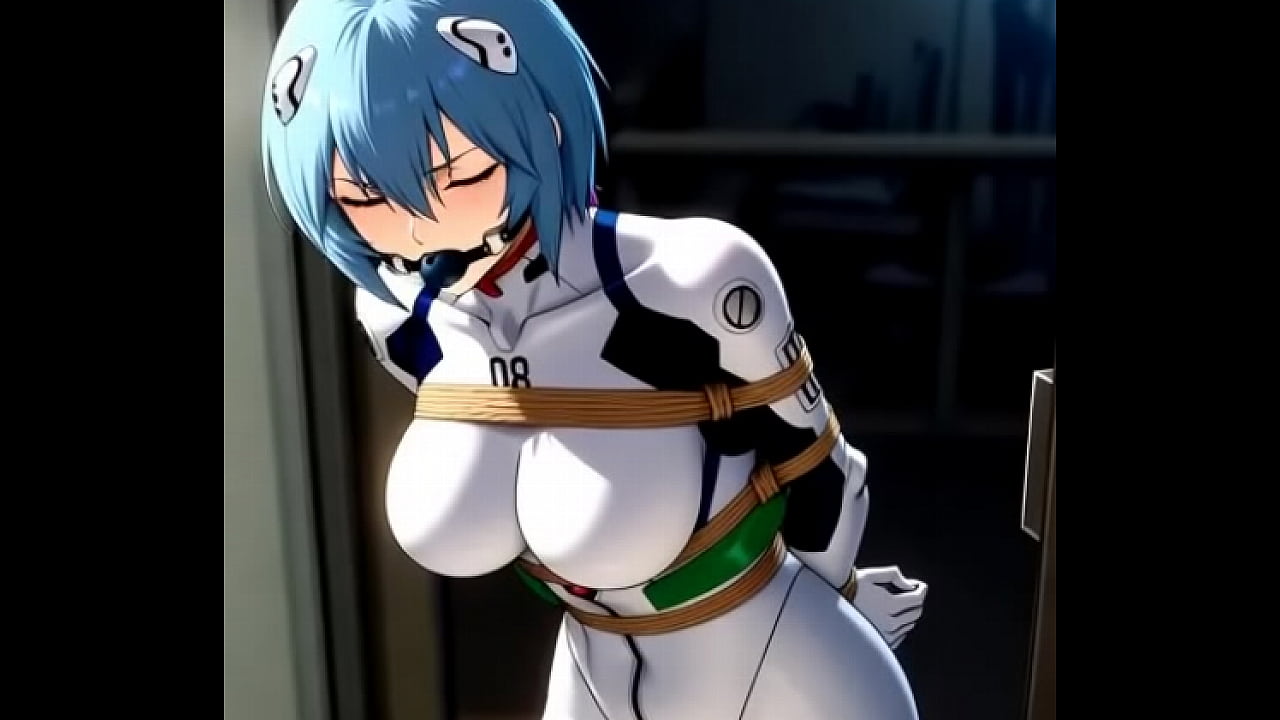 Rei Ayanami in combat suit bounded and dancing in sexy way