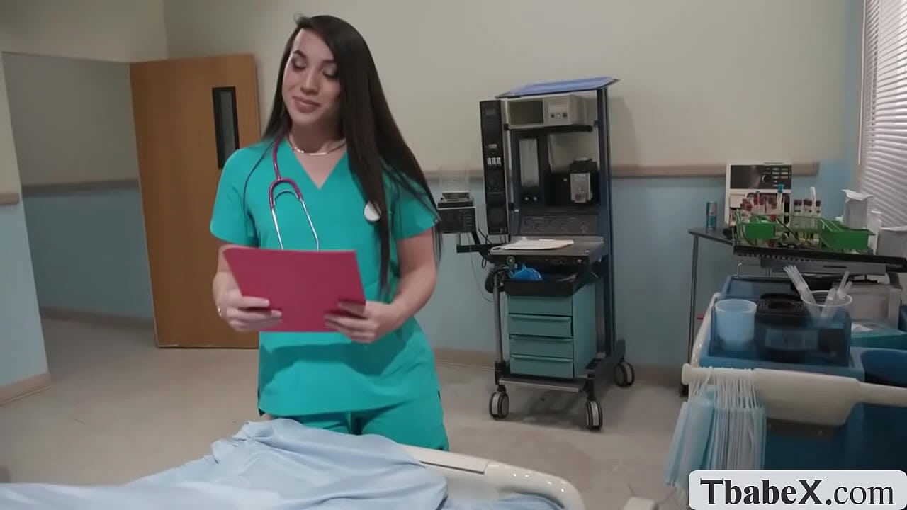 Shemale nurse Kasey Kei gives her pervert patient Wolf Hudson a blowjob on his room