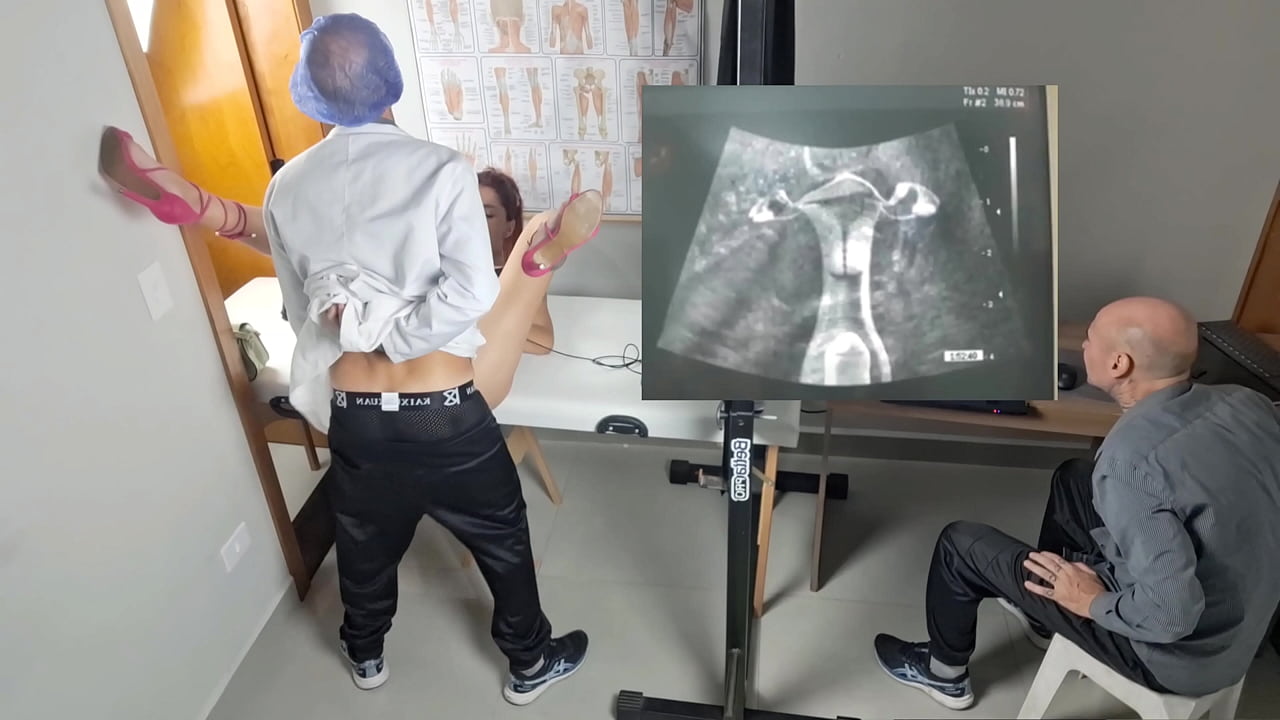 Gynecologist ultrasound fucks the cuckold from behind!