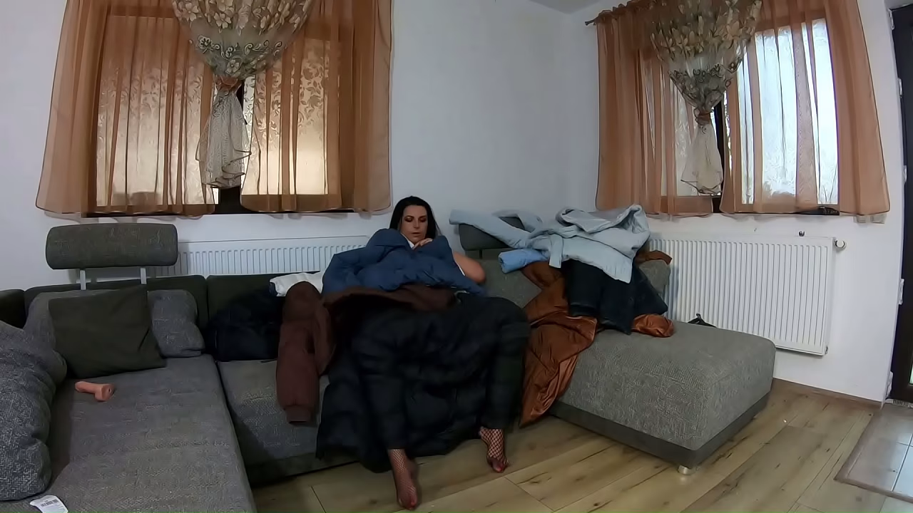 Masturbation in Fluffy Down Jackets & Long Coats with Dirty Talk