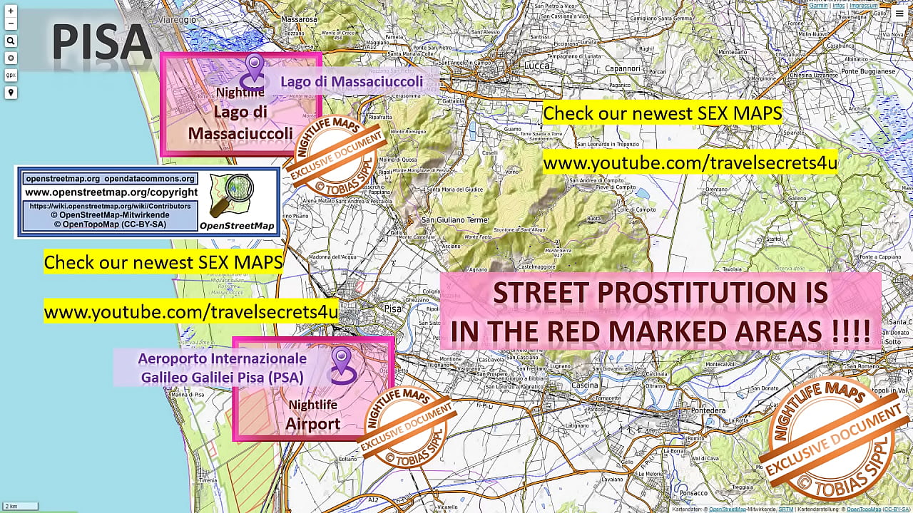 Street Map of Pisa, Italy. Italien with Indication where to find Streetworkers, Freelancers and Brothels. Also we show you the Bar, Nightlife and Red Light District in the City.
