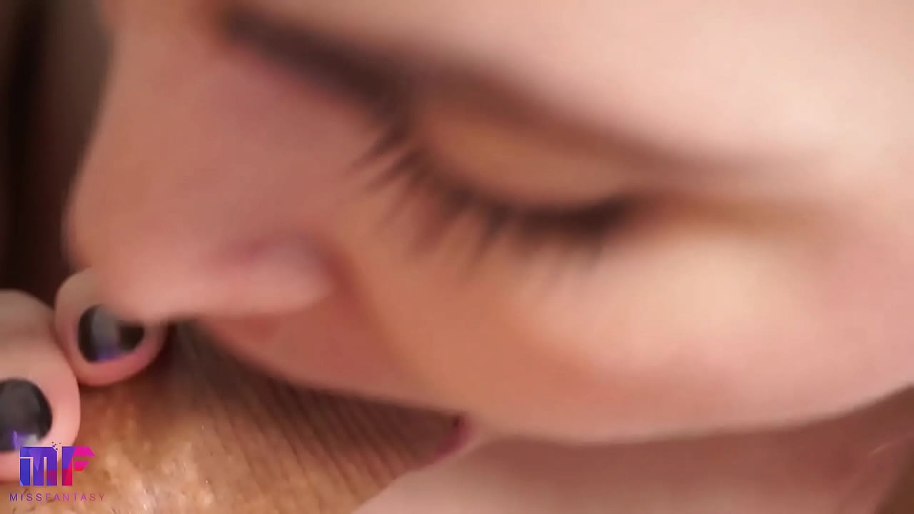 She loves my cum on her lips. Close-up