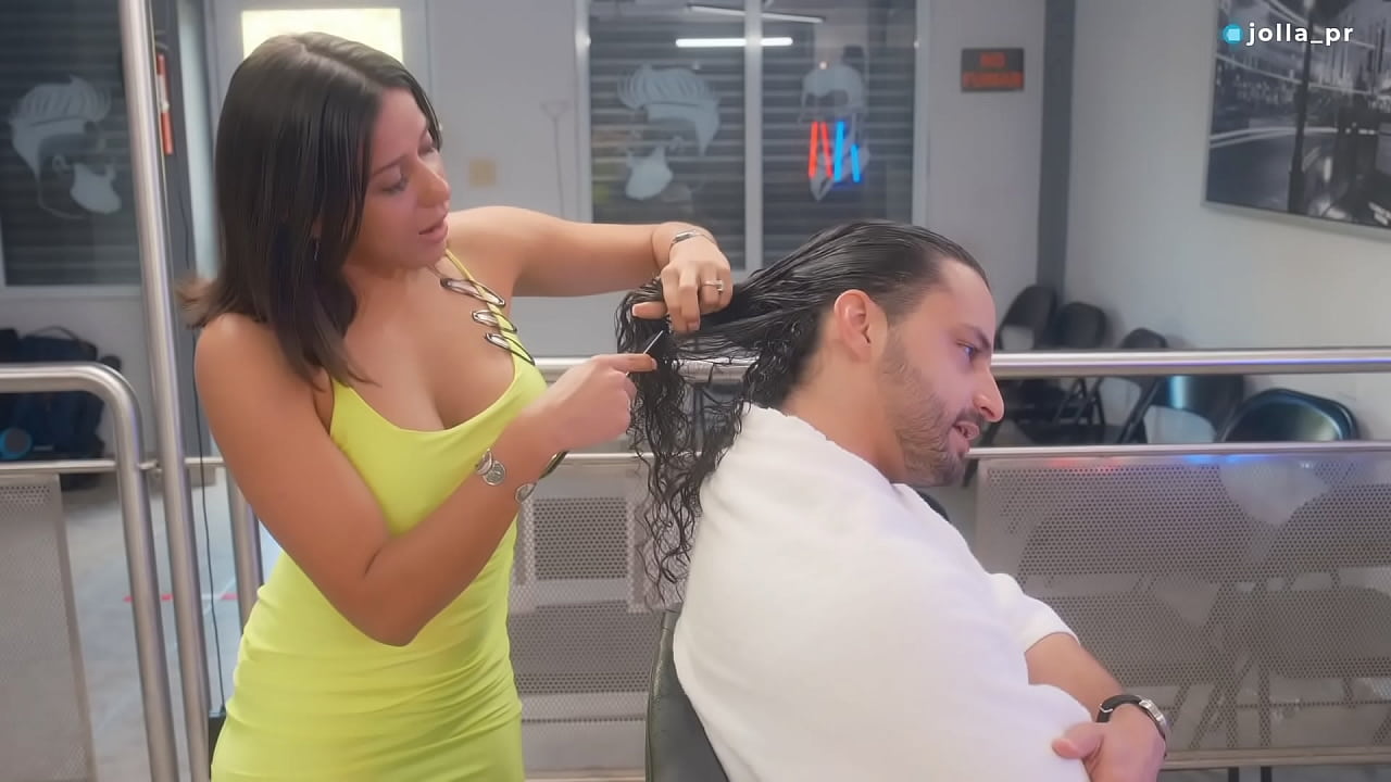 Slutty Latina stylist seduces her favorite client and fucks him during his hair cut
