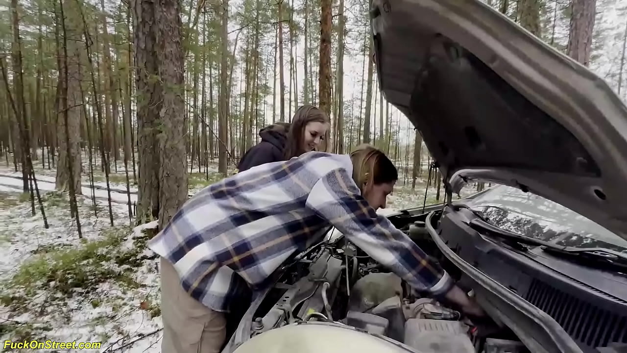 i help a beauty busty teen with a car breakdown and am rewarded with wild sex in the back seat