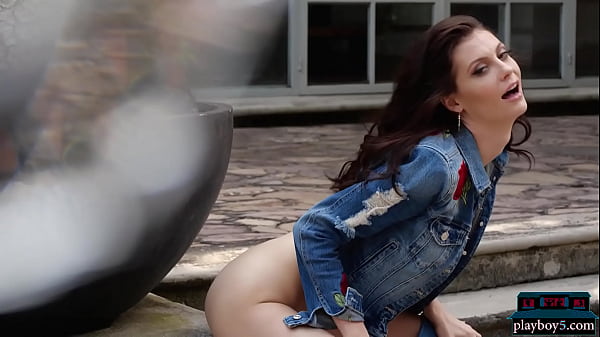 Amazing natural boobs American brunette Playboy babe shows everything  