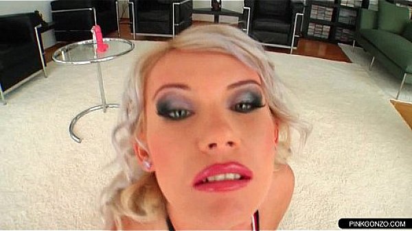 Blond deepthroats large cock for money