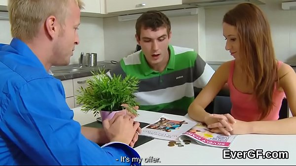 Peculiar sweetie fucks for money in front of her own lover  