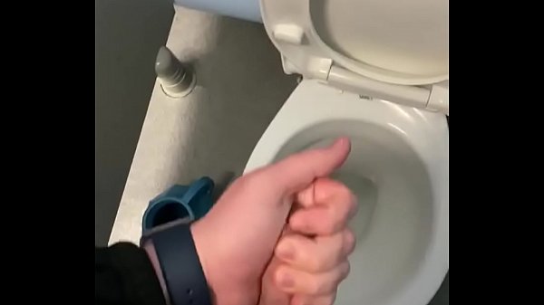 Masturbating With my hard cock in public toilet with cumshot 