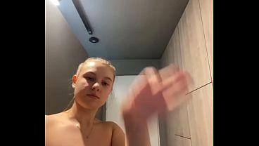 Masturbating and fucking with big dildo in the gym