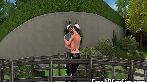 Two horny 3D cops having sex in a public park 