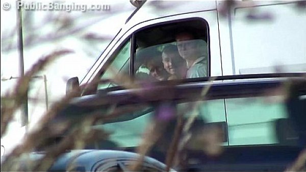 Group of teens with a cute blonde girl having PUBLIC street threesome orgy