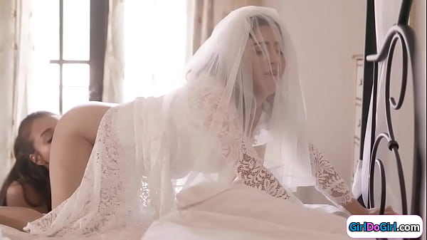 Busty maid of honor secretly licks the big tits bride when the other bride comes in.She gets both naked and the three lesbians lick and facesit  