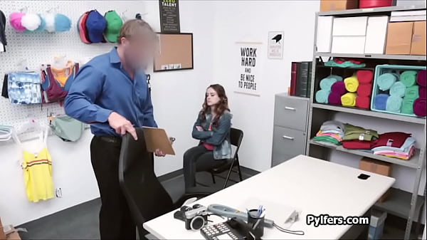 Brunette teen gags on cock after getting busted for stealing 