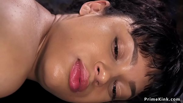 Ebony slave newbie in rope bondage pussy vibrated