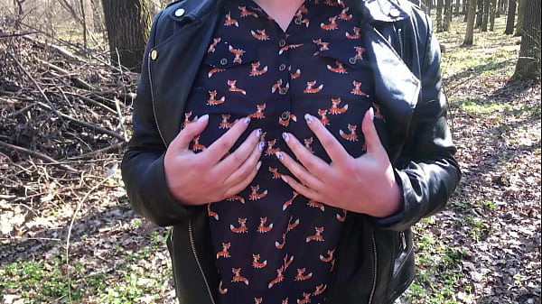 playing with pussy in the woods, and he looks and jerks off and cums  