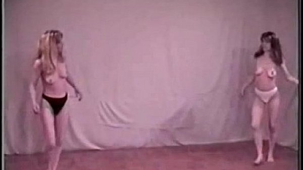 Blonde vs brunette topless catfight 01