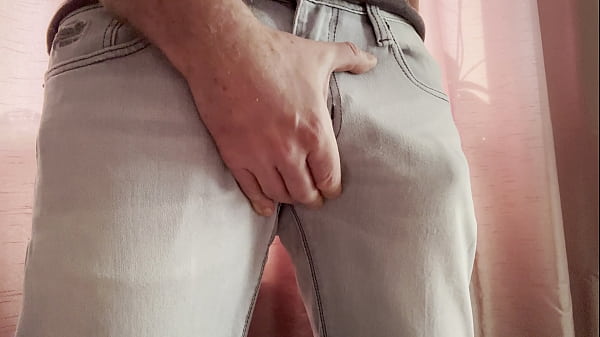 Big British cock showing through jeans