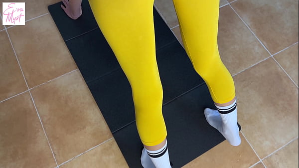 Watching mom's best friend (fit MILF) doing yoga with wet fluffy pussy and then doggystyle fuck