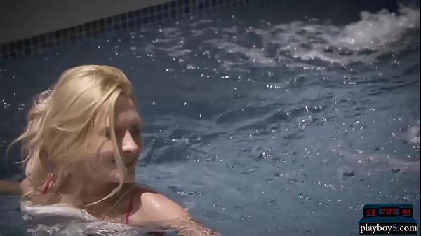 Tiny blonde model uses a pool that is definitely not hers  