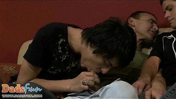 Sleazy gay dad encourages twinks to a gangbang  