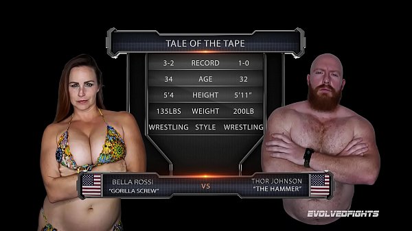 Busty Bella Rossi battles Thor in nude wrestling sex for fucking supremacy