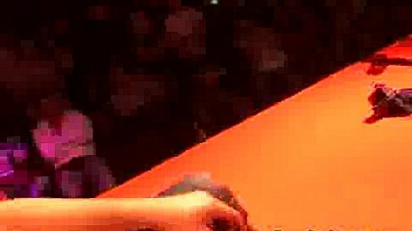 Twin strippers teas on stage  