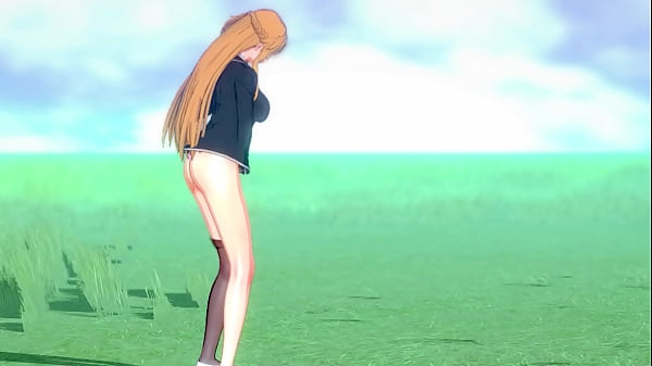 Asuna Yuuki can't stop masturbating herself in a field and enjoy the lust