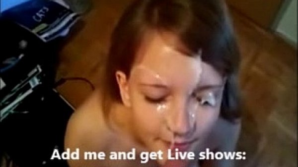 petite 18 yo teen gives great blowjob and gets cumshot all over
