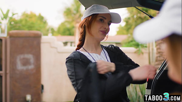 Red cougar slut dildoing her hot lesbian teen student