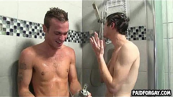 Two horny straight hunks taking a shower together  