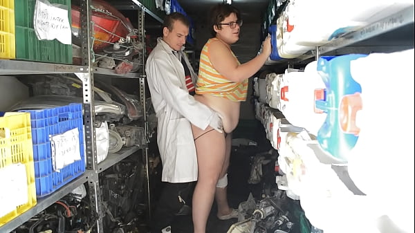 He fucks his in the parts warehouse of the workshop. She is a very vicious fat woman who wants tools inserted in her pussy