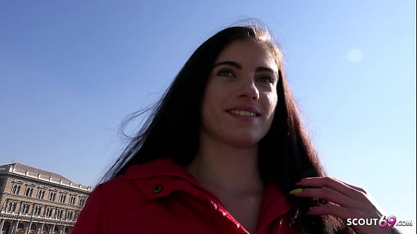 GERMAN SCOUT - Small Tits Black Hair Girl seduce to Sex at Model Job by Big Dick Guy