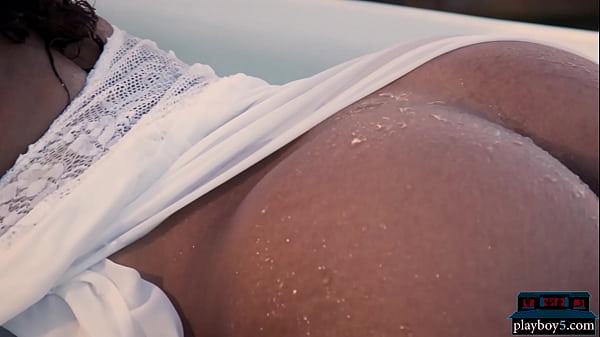 Petite black teen babe Scarlit Scandal takes a shower and a bath  