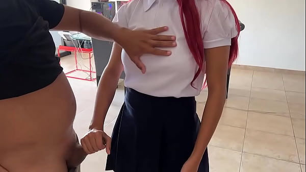 My stepbrother damaged the tv and with the excuse that he eats it, he comes and catches me fucking my big-titted stepsister