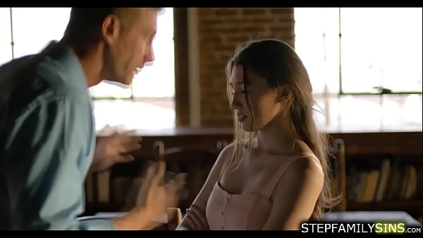 Maya Woulfe is pushed to the bed by her stepdad for disrespecting him.The guy is teaching his stepdaughter lesson by licking and fucking her hard 