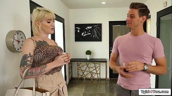 Guy cheats on wife with tattooed tgirl Lena Moon.He strokes their big cocks together and then the big tits trans gives him a bj.Then shes anal fucked 