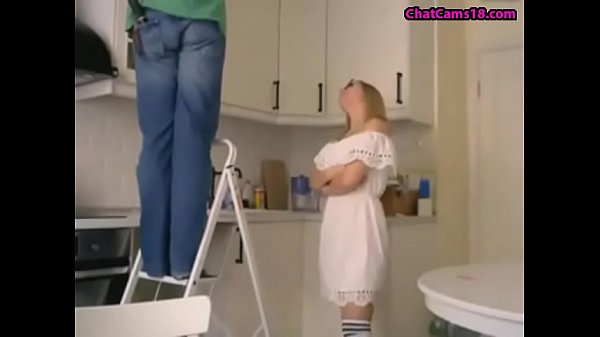 milf teasing on cam while handy man is working