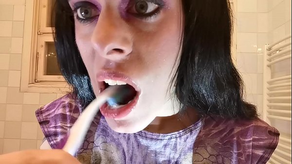 Teen goth girl's pov toothbrush in front of hidden cam pt1 HD