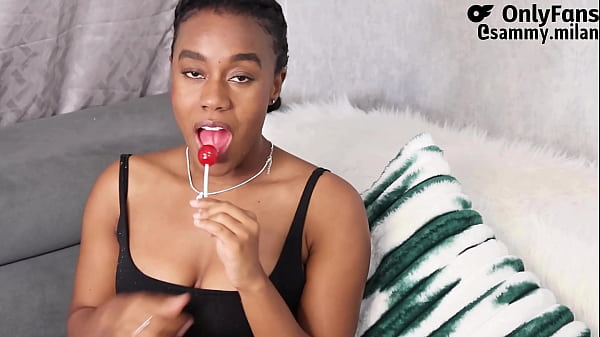 Ebony goddess gets playful with her candy in her pussy