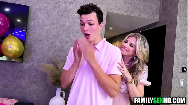 Stepmom and stepsister deflower stepson on 18 birthday 