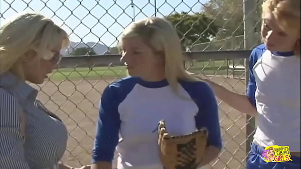 A sultry trio consisting of two athletic baseball men and a seductive blonde lesbian