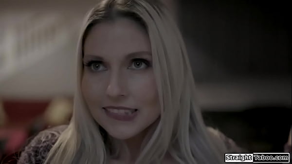 Coworker of her husband flirts with a milf and she kisses him.He licks and fingers her pussy and then the big tits blonde sucks cock.Then gets fucked  