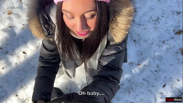 I let a stranger cum in my pussy in a winter snowy forest - Creampie