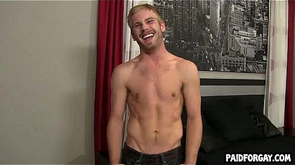 Straight amateur hunk tugs on his cock for money
