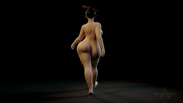 Sexy walking overwatch girl with wide hips and big breasts  