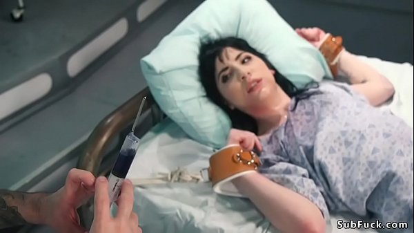 Doctor and bf Tommy of possesed brunette hottie Charlotte Sartre tied her in bed and then group of ghosts double anal penetration fucked her 