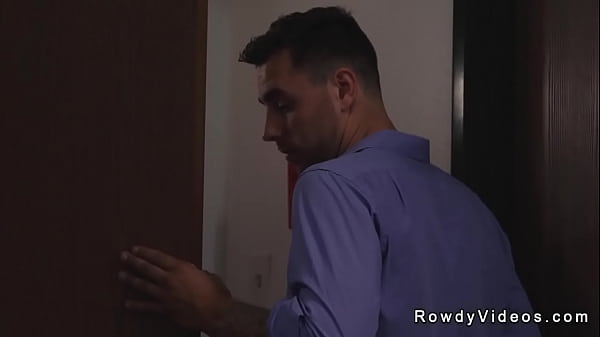 Employee Carter Woods goes down on knees and sucks cock to gay CEO Masyn Thorne then takes him in tight ass from behind over desk and on the couch