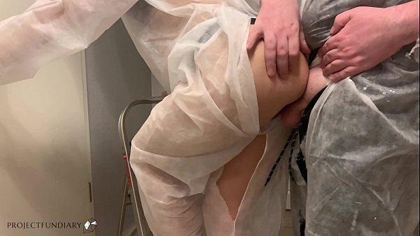 neighbor takes advantage of the helpless housewife - painting her ass with cum  