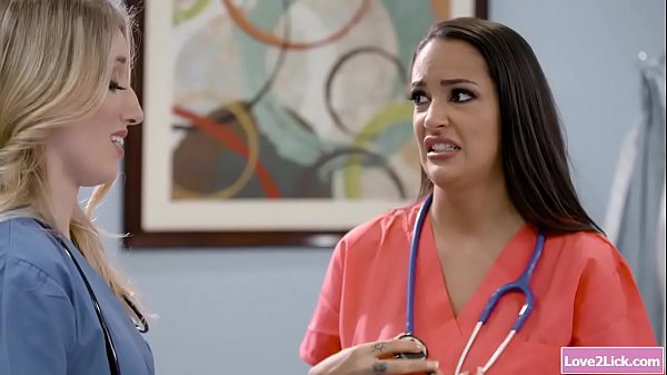 Strict blonde physician eating her busty lesbian nurses pussy